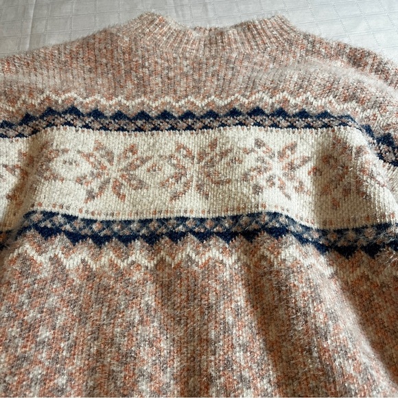 Fair Isle Mock Neck Cozy Pink, White & Blue Fuzzy Sweater - Picture 3 of 6
